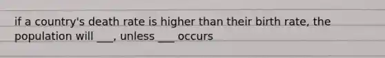 if a country's death rate is higher than their birth rate, the population will ___, unless ___ occurs