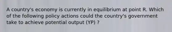 A country's economy is currently in equilibrium at point R. Which of the following policy actions could the country's government take to achieve potential output (YP) ?