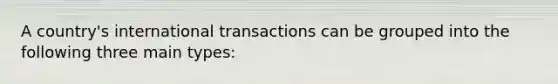 A country's international transactions can be grouped into the following three main types: