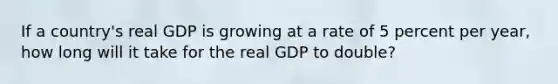 If a country's real GDP is growing at a rate of 5 percent per year, how long will it take for the real GDP to double?