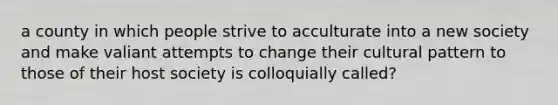 a county in which people strive to acculturate into a new society and make valiant attempts to change their cultural pattern to those of their host society is colloquially called?