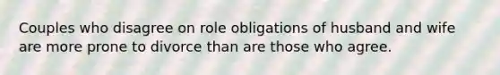 Couples who disagree on role obligations of husband and wife are more prone to divorce than are those who agree.