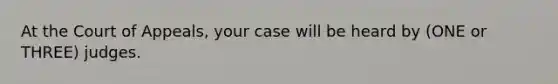 At the Court of Appeals, your case will be heard by (ONE or THREE) judges.