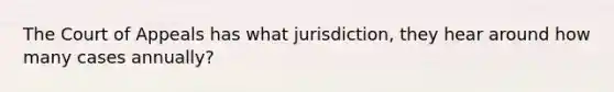 The Court of Appeals has what jurisdiction, they hear around how many cases annually?