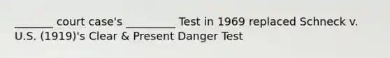 _______ court case's _________ Test in 1969 replaced Schneck v. U.S. (1919)'s Clear & Present Danger Test