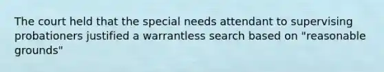 The court held that the special needs attendant to supervising probationers justified a warrantless search based on "reasonable grounds"