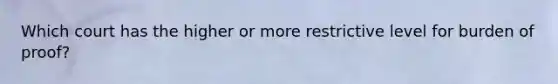 Which court has the higher or more restrictive level for burden of proof?