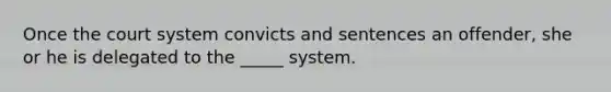 Once the court system convicts and sentences an offender, she or he is delegated to the _____ system.