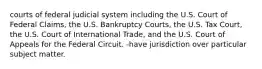 courts of federal judicial system including the U.S. Court of Federal Claims, the U.S. Bankruptcy Courts, the U.S. Tax Court, the U.S. Court of International Trade, and the U.S. Court of Appeals for the Federal Circuit. -have jurisdiction over particular subject matter.