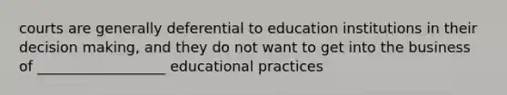 courts are generally deferential to education institutions in their decision making, and they do not want to get into the business of __________________ educational practices