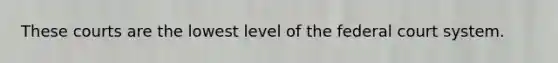 These courts are the lowest level of the federal court system.