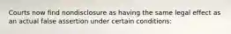 Courts now find nondisclosure as having the same legal effect as an actual false assertion under certain conditions: