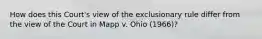 How does this Court's view of the exclusionary rule differ from the view of the Court in Mapp v. Ohio (1966)?