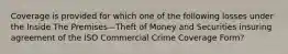 Coverage is provided for which one of the following losses under the Inside The Premises—Theft of Money and Securities insuring agreement of the ISO Commercial Crime Coverage Form?