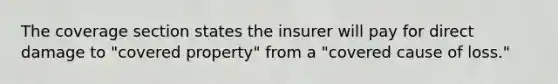 The coverage section states the insurer will pay for direct damage to "covered property" from a "covered cause of loss."