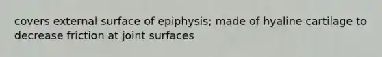 covers external surface of epiphysis; made of hyaline cartilage to decrease friction at joint surfaces