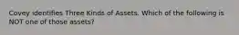 Covey identifies Three Kinds of Assets. Which of the following is NOT one of those assets?