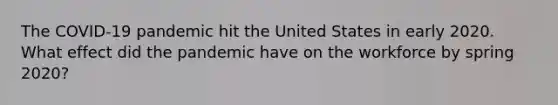 The COVID-19 pandemic hit the United States in early 2020. What effect did the pandemic have on the workforce by spring 2020?