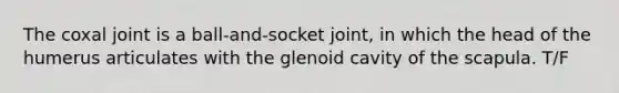 The coxal joint is a ball-and-socket joint, in which the head of the humerus articulates with the glenoid cavity of the scapula. T/F