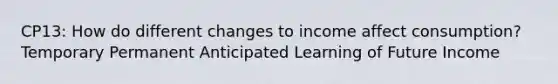 CP13: How do different changes to income affect consumption? Temporary Permanent Anticipated Learning of Future Income