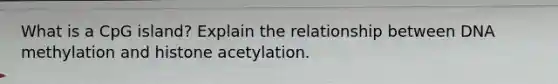 What is a CpG island? Explain the relationship between DNA methylation and histone acetylation.