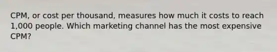 CPM, or cost per thousand, measures how much it costs to reach 1,000 people. Which marketing channel has the most expensive CPM?