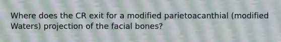 Where does the CR exit for a modified parietoacanthial (modified Waters) projection of the facial bones?