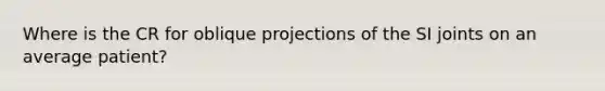 Where is the CR for oblique projections of the SI joints on an average patient?