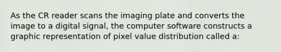 As the CR reader scans the imaging plate and converts the image to a digital signal, the computer software constructs a graphic representation of pixel value distribution called a: