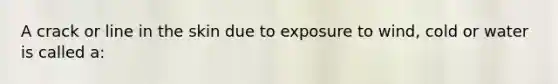 A crack or line in the skin due to exposure to wind, cold or water is called a: