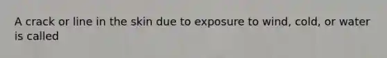 A crack or line in the skin due to exposure to wind, cold, or water is called