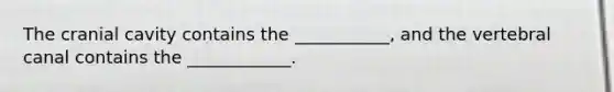 The cranial cavity contains the ___________, and the vertebral canal contains the ____________.