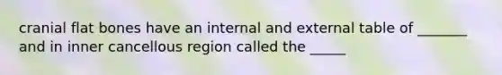 cranial flat bones have an internal and external table of _______ and in inner cancellous region called the _____