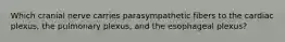 Which cranial nerve carries parasympathetic fibers to the cardiac plexus, the pulmonary plexus, and the esophageal plexus?