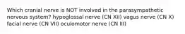 Which cranial nerve is NOT involved in the parasympathetic nervous system? hypoglossal nerve (CN XII) vagus nerve (CN X) facial nerve (CN VII) oculomotor nerve (CN III)