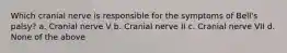 Which cranial nerve is responsible for the symptoms of Bell's palsy? a. Cranial nerve V b. Cranial nerve II c. Cranial nerve VII d. None of the above