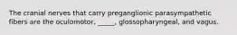 The cranial nerves that carry preganglionic parasympathetic fibers are the oculomotor, _____, glossopharyngeal, and vagus.