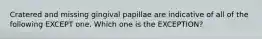 Cratered and missing gingival papillae are indicative of all of the following EXCEPT one. Which one is the EXCEPTION?