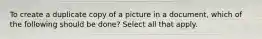 To create a duplicate copy of a picture in a document, which of the following should be done? Select all that apply.