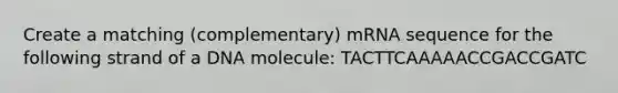 Create a matching (complementary) mRNA sequence for the following strand of a DNA molecule: TACTTCAAAAACCGACCGATC