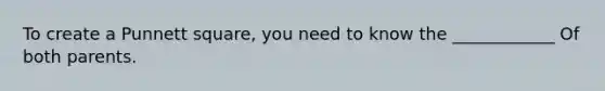 To create a Punnett square, you need to know the ____________ Of both parents.