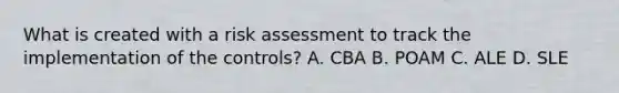 What is created with a risk assessment to track the implementation of the controls? A. CBA B. POAM C. ALE D. SLE