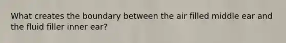 What creates the boundary between the air filled middle ear and the fluid filler inner ear?