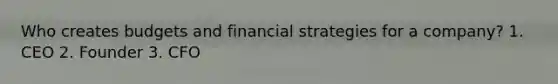 Who creates budgets and financial strategies for a company? 1. CEO 2. Founder 3. CFO