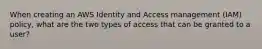 When creating an AWS Identity and Access management (IAM) policy, what are the two types of access that can be granted to a user?