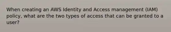 When creating an AWS Identity and Access management (IAM) policy, what are the two types of access that can be granted to a user?