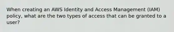 When creating an AWS Identity and Access Management (IAM) policy, what are the two types of access that can be granted to a user?