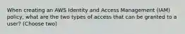 When creating an AWS Identity and Access Management (IAM) policy, what are the two types of access that can be granted to a user? (Choose two)