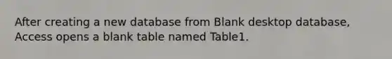 After creating a new database from Blank desktop database, Access opens a blank table named Table1.