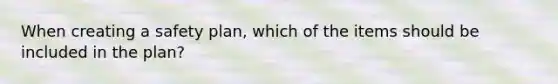 When creating a safety plan, which of the items should be included in the plan?